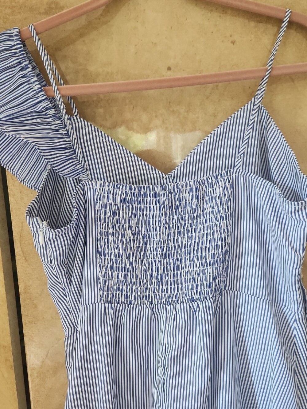 SALE-NWT- Lucy Paris Blue and White Striped One-Shoulder Ruffle Dress - Picture 6 of 7